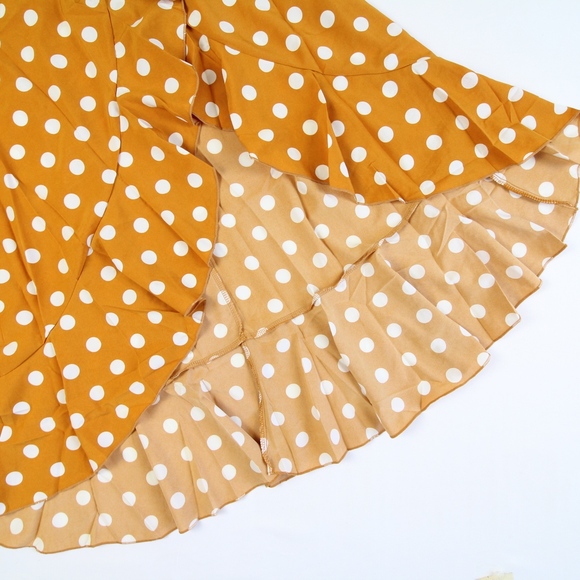 Polka Dot Ruffle Hem Wrap Tie Yellow Maxi Dress - Picture 7 of 8